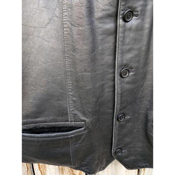 Adler Vintage Men's Black Authentic Collared Leather Motorcycle Biker Vest - Picture 4 of 9